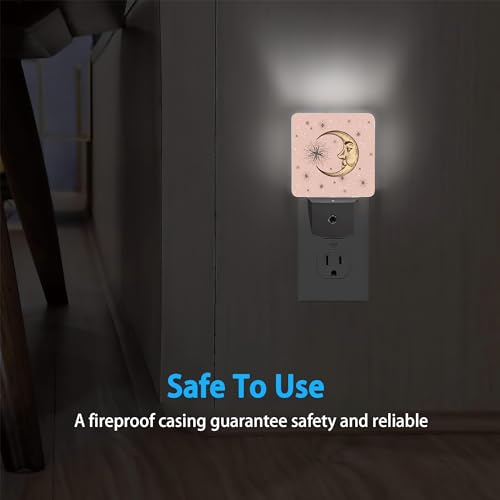 Image of Boho Chic Crescent Night Light,Moon and Stars Night Lights Plug into Wall Dusk to Dawn Sensor Led Lamp for Women Men,Led Lights for Stairway /Hallway /Bedroom,0.5W