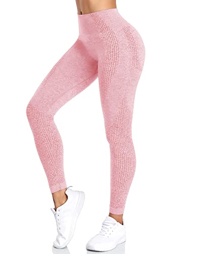 Yaavii Damen Sport Leggings Lange Blickdicht Yoga Leggings Figurformende Sporthose Yogahose Fitnesshose mit Hohe Taille Bauchkontrolle Rosa2 S