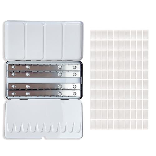 FCLUB Empty Watercolor Tins Palette with 100pcs Full Pans Paint Case Large Watercolor Palette Box Metal Tin