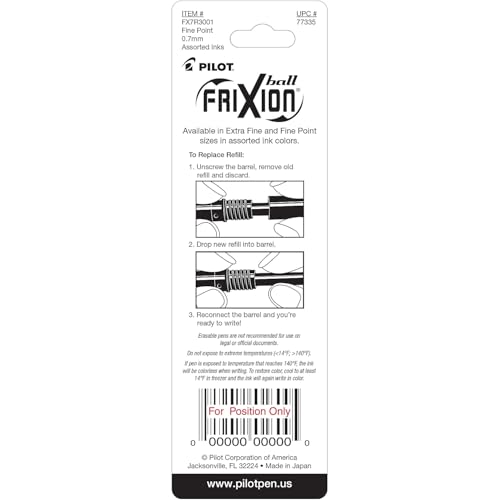 Image of Pilot FriXion Gel Ink Pen Refill, 3-Pack for Erasable Pens, Fine Point, Black /Blue /Red Inks (77335)