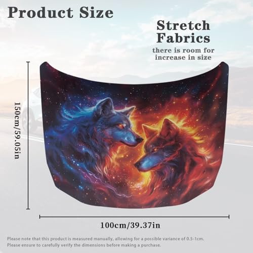 Image of Renewold Car Hood Cover Protector, Red Blue Flame Wolf Print, Hood Covers for Cars, Vehicle Hood Wrap Blanket, Women Men Automotive Exterior Accessories, Auto Decor for Outdoor Indoor
