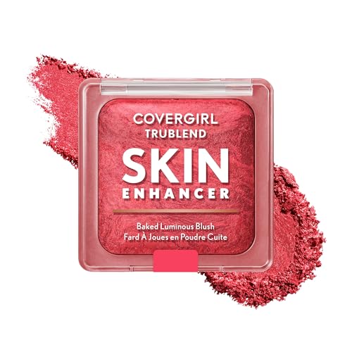 COVERGIRL TruBlend Skin Enhancer Baked Luminous Blush with Hyaluronic Acid & White Rose Extract Blends Seamlessly - Strawberry Drizzle (Bright Red with Light Red Swirls)