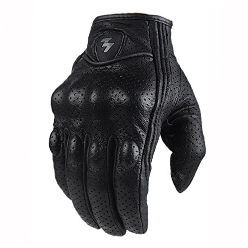 YUCHUANGYE Guantes Moto Guantes de Moto de Cuero a Prueba de Viento de Dedo Completo Moto Guantes de Montar Transpirables Cuatro Estaciones Hombres Moto Guantes Guantes De Moto(Retro Perforated,L)