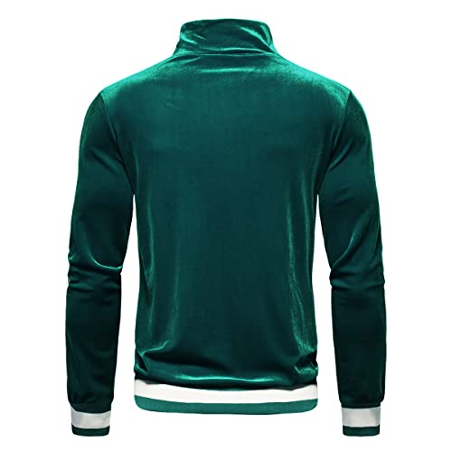 Kissqiqi Men's 2 Pieces Full Zip Tracksuits Green Velvet Thickening Sport Suits Casual Outfits Jacket & Pants Fitness Tracksuit Sets #TOP2