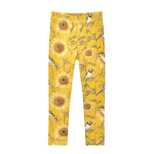 Birds on Sunflowers 1 Girls Leggings Athletic Pants Tights Stretch Bottom