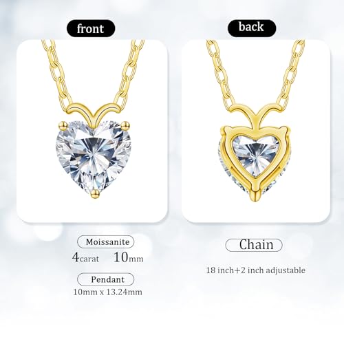 Image of ForeverLove Heart Necklaces for Women, 4-2 Carats Heartshap Moissanite, Silver Pendant Jewelry, Anniversary Birthday Gifts for Wife, Girlfriend, Daughter, Mom