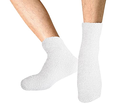 OVOV 3 Paar Herren Bodensocken Winter Warm Coral Fleece Flauschig Weich Fuzzy Home Socken - Weiß - Einheitsgröße Cover