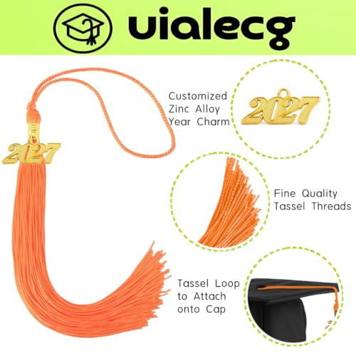 Image of Graduation Tassel 2027 for Grad Cap,Orange Tassel with Gold Charm