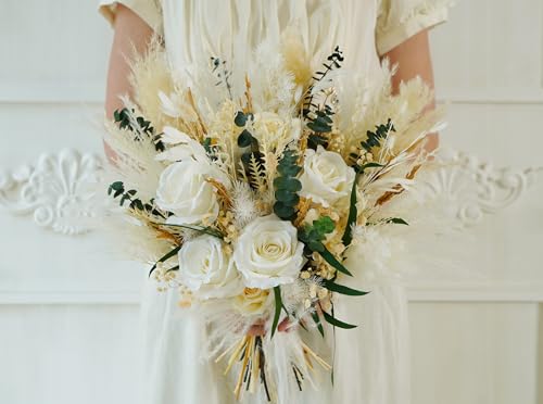 Ramo rústico boho beige y blanco para boda