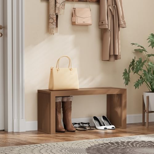 Image of APRTAT Bamboo Dining Bench 35 Inch Indoor Wooden Shoe Benches for Entryway | Entryway Shoe Rack Bench.,Solid Bamboo Benches,for Living Room, Hallway, Bedroom, Bathroom,Easy Assemble,Slatted Design,