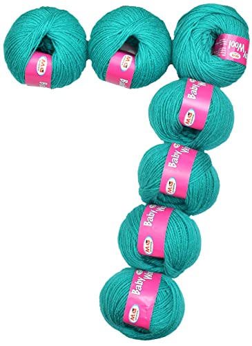Image of M.G Enterprise Prime Baby Wool 100% Acrylic Yarn Sea Green 14 Pc 4 ply Ball Hand Knitting Wool /Art Craft Soft Fingering Crochet Hook Yarn-ND Art-FI