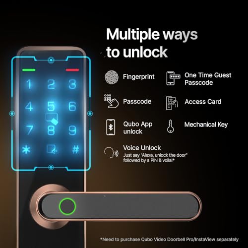 Image of QUBO Smart Door Lock Essential Copper from Hero Group | 7-Way Unlocking | Mobile App | Fingerprint | OTP Remote Unlocking | PIN | RFID Card | Mechanical Key | 2 Year Brand Warranty |