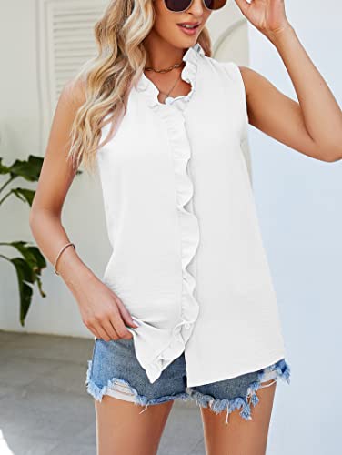 Famulily Ruffle Tank Top for Women V Neck Ruffled Collared Shirts Sleeveless Ruffle Placket Button Front Blouse2