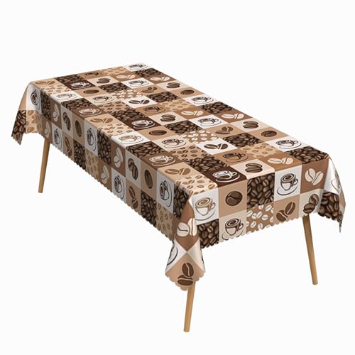 ggaimwf 52x70 Inch Vintage Patchwork Rectangle Tablecloth Brown Tones Coffee Beans Cups Table Cloth Washable Durable Table Cover for Home Kitchen Dining Picnic Restaurant Coffee Shop Decor