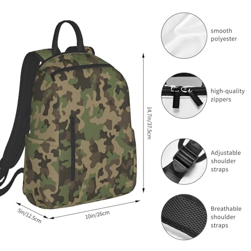 Sac à dos léger camouflage vert et noir taille unique polyvalent - 4
