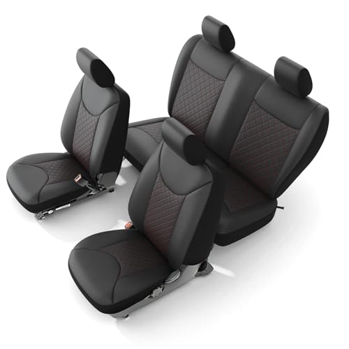 GIANT PANDA Full Set Seat Covers for Jeep Wrangler JK 4 Door 2013-2017 Sahara Sport Rubicon Unlimited Willys Wheeler Altitude,Faux Leather Seat Protectors (Full Set, Black+Red Lin)