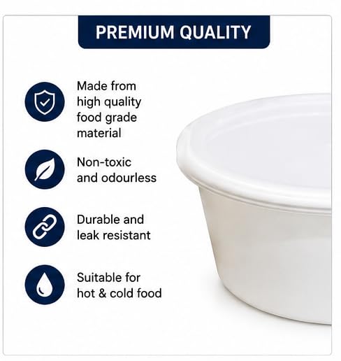 Image of 250 ML Disposable Food Containers with Lids (25 PCS) | Round Food Storage & Takeaway | BPA Free, Microwave Safe, Freezer Safe Meal Prep Boxes for Kitchen, Restaurant & Food White