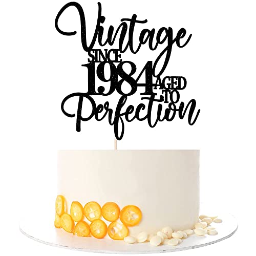 Kaoenla Vintage Since 1984 Aged To Perfection Cake Topper -Black Glitter Cake Topper-Celebrating 38Th Birthday/38Th Anniversary Party Decoration (38Th) #TOP1