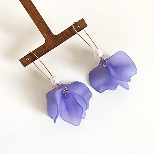 Jiuiql Boho Rose Petal Dangle Resin Earrings - Long Bohemian Drop Acrylic Tiered Flower Earrings - Statement Exaggerated Floral Tassel Earrings For Women And Girls (Blue Purple) #TOP2