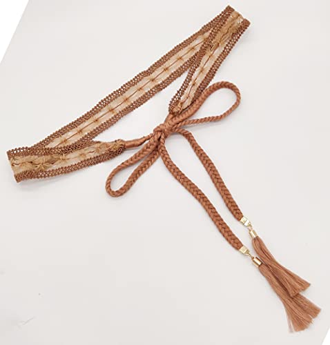 Women Girls Braided Knotted Waist Belt Skinny Mixed Color Rope Exotic Chain Tassel for Dress Skirt3