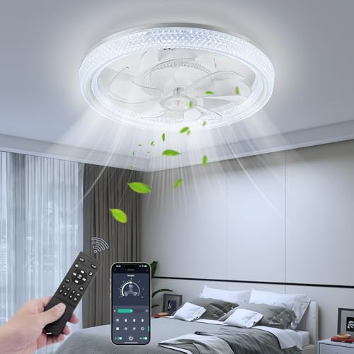 Ventilador de Techo con Luz,49CM Lampara Ventilador Techo Silencioso,Ventiladores Tech𝐨 co𝐧 Luz con Mando a Distancia APP, Regulable Ventiladores de Tech𝐨 co𝐧 6 Velocidades,Reversible,3 Colores