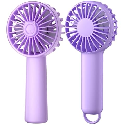 KIDEE Mini Portable Fan, 2 Pack Small Handheld Fan with 3 Speeds, Small Hand Fan USB Rechargeable, Personal Fan Battery Operate for Outdoor Indoor Travel, Purple+Green Cover
