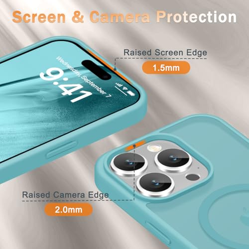Image of YENAPOON for iPhone 15 Pro Max Case, Matte Magnetic Phone Cover [with 1 Screen Protector] [Support for MagSafe] [Shockproof Military Grade Protection] Translucent Frosted Back, Light Blue