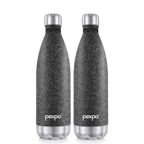 Image of Go24 pexpo Steel Water Bottle 1 Litre (Pack of 2) | Hot and Cold Flask | ISI Certified Stainless Steel | 3 Layer Insulation | Leakproof | for Home, Office | 2-Year Warranty | Electro 980ml | Black
