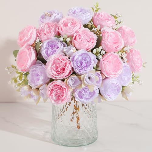 Luyue 2 Packs Pink Peonies Artificial Flowers Faux Peony Bouquet Fake Pink Flowers for Vase Silk Floral Arrangements for Table Centerpiece Wedding Decoration Indoor Autumn Home Decor