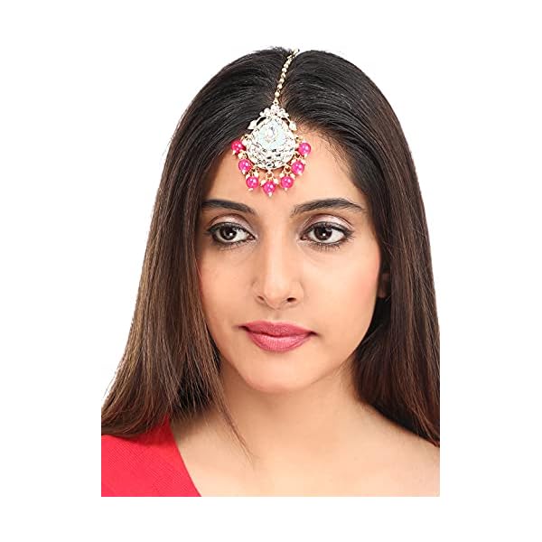 Yellow Chimes Combo of Traditional Gold Plated Studded Kundan Beads Design Ethnic Maang Tikka for Women and Girls - Image 6