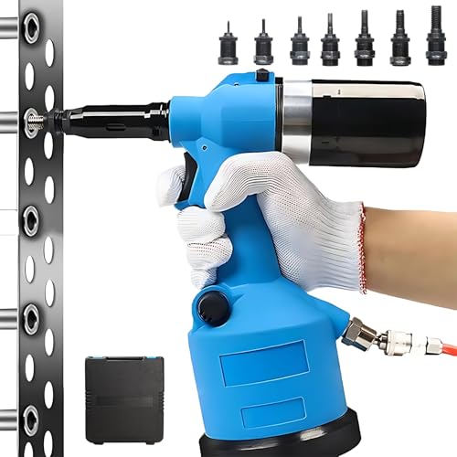Remachadora hidráulica neumática, herramienta neumática resistente con 7 boquillas y capacidad de 19,1 KN, carrera ajustable para remaches M3 a M12