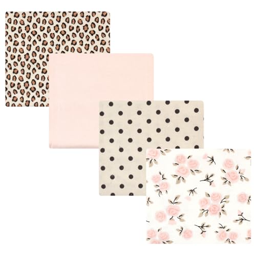 Image of Hudson Baby Unisex Baby Cotton Flannel Receiving Blankets, Neutral Pink Floral, One Size