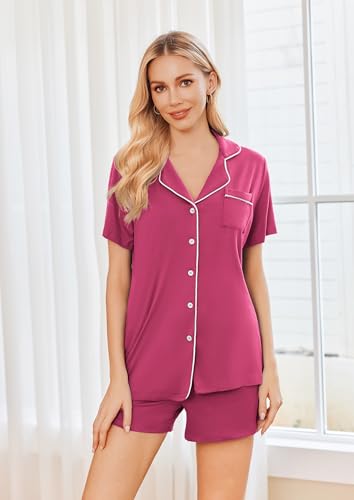 Image of Ekouaer Womens Pajamas Set 2 Pack Button Down Summer Sleepwear Short Sleeve Comfy Pjs Loungewear Set