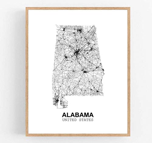 Eleville Kunstdruck, ungerahmt, Alabama United States Country View Abstrakte Straße, moderne Karte, 28,9 x 35,6 cm, minimalistische Line-Art Cover