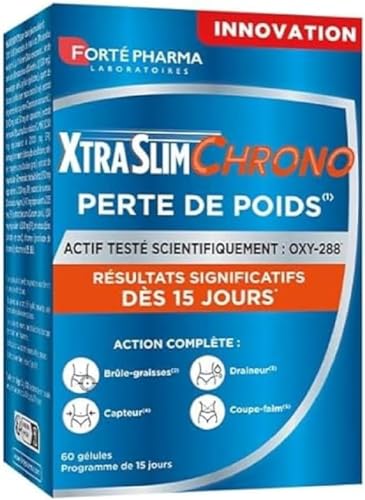 Forté Pharma - XtraSlim Chrono Perte De Poids | Complément alimentaire minceur - Bruleur de Graisse Puissant - 15 Jours de Cure – Etude Clinique - Perte de Poids Rapide Efficace | 60 gélules, 4/jour