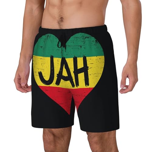 Jamaican Heart Print Men Stylish Functionality Swim Trunks Breathable Beach Shorts Surfing Gym Fishing2