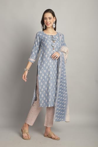Image of Rajnandini Women's Cotton Foil Print Kurta Set with Dupatta (JOPLST230-31-38-P)