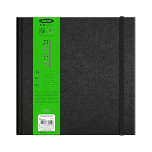 Image of Anupam SketchO Sketchbook Hardbound | Landscape Opening | Square Size | 140 GSM, 128 Pages | Acid Free Natural Shade Paper with Elastic Closure for Artists & Professionals (Pack of 2)