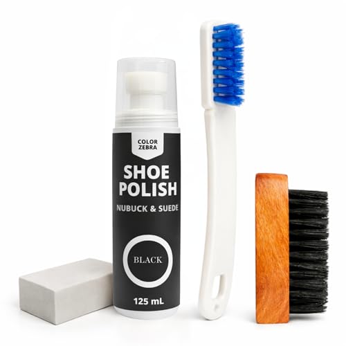 Image of Color Zebra Nubuck & Suede Shoe Polish and Shoe Care Kit | 125 ML Renovator with Handled Brush, Wooden Suede Brush & Cleaning Block