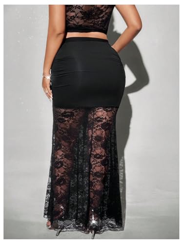 Floerns Women's Plus Size Floral Lace Maxi Skirts High Waist Fishtail Hem Long Skirts2