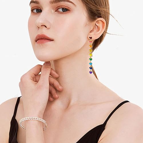 Valentine's Day Interlocking Enamel Heart Tassel Drop Earrings Long Multicolor Hanging Peach Love Tassel Dangle Earrings3