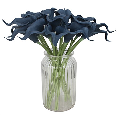 Duovlo 20Pcs Calla Lily Bridal Wedding Bouquet Lataex Real Touch Artificial Flower Home Party Decor (Purplish Blue) #TOP2