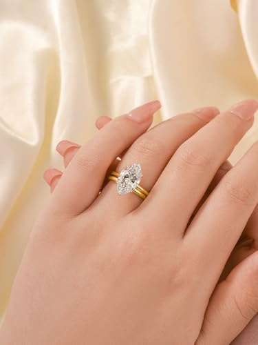 3.5CT Marquise Cut Engagement Ring Set for Women, 925 Sterling Silver AAAAA Cubic Zirconia 2-Piece Bridal Wedding Ring Set3