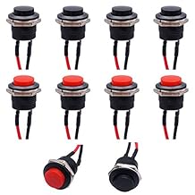 weideer 10pcs 16mm Momentary Push Button Switch SPST AC250V/3A AC125V/6A ON Off 2 Pin Mini Self-Reset Round Plastic Switch5pcs Red and 5pcs Black with Pre-soldered Wires R13-507-RBK-X