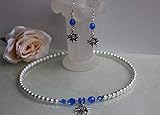  Trachten-Collier +Ohrhänger mit Edelweiß weiß-blau