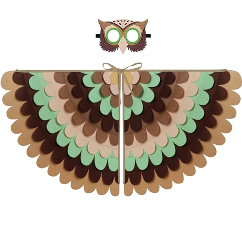 D.Q.Z Bird-Wings-Costume for Kids Dress Up, Felt Feathered Owl Parrot Chicken Animal Role Play Costume, Gift for Girl Boys (Owl 1)