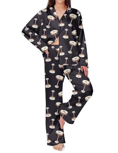 Image of SHESHOW Satin Pajamas for Women Set Long Sleeve Button Down Sleepwear 2 Piece Nightwear Women Pjs Sets Size XS-XXL