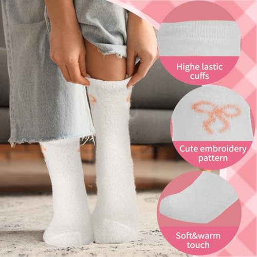 12 Pairs Bow Fuzzy Socks for Women Coquette Birthday Party Favors Bridesmaid Socks Gift Pink Bow Appreciation Gift for Church Mother Graduation Student3