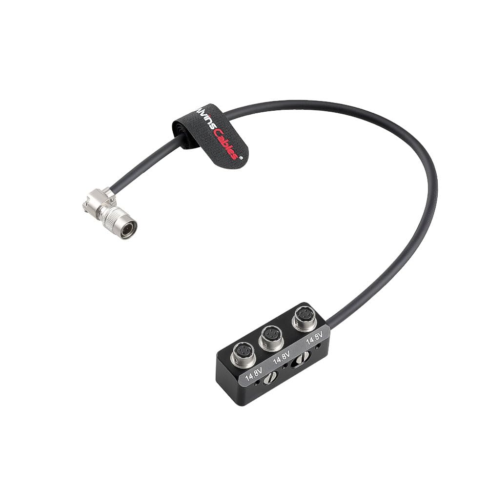 Alvin's Cables Kabel rozgałęźny 1-3, męski Hirose, 4-pinowy, obrotowy, kątowy, prosty do 3-żeńskiego Hirose 4-pinowy, kompatybilny z Sony F55 FS5, Sound Devices 688 633, Zoom F4/F8/F8N, 30 cm / 11,81