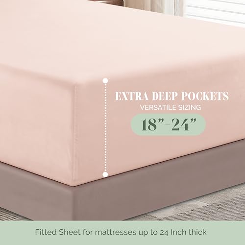 Elegant Comfort Luxurious 1500 Premium Hotel Quality Microfiber 4-Piece Sheet Set, 18-24 Inches Deep - Extra Deep Pocket Sheets - Ultra Soft 4PC Deep Pocket Sheets, King, Blush
